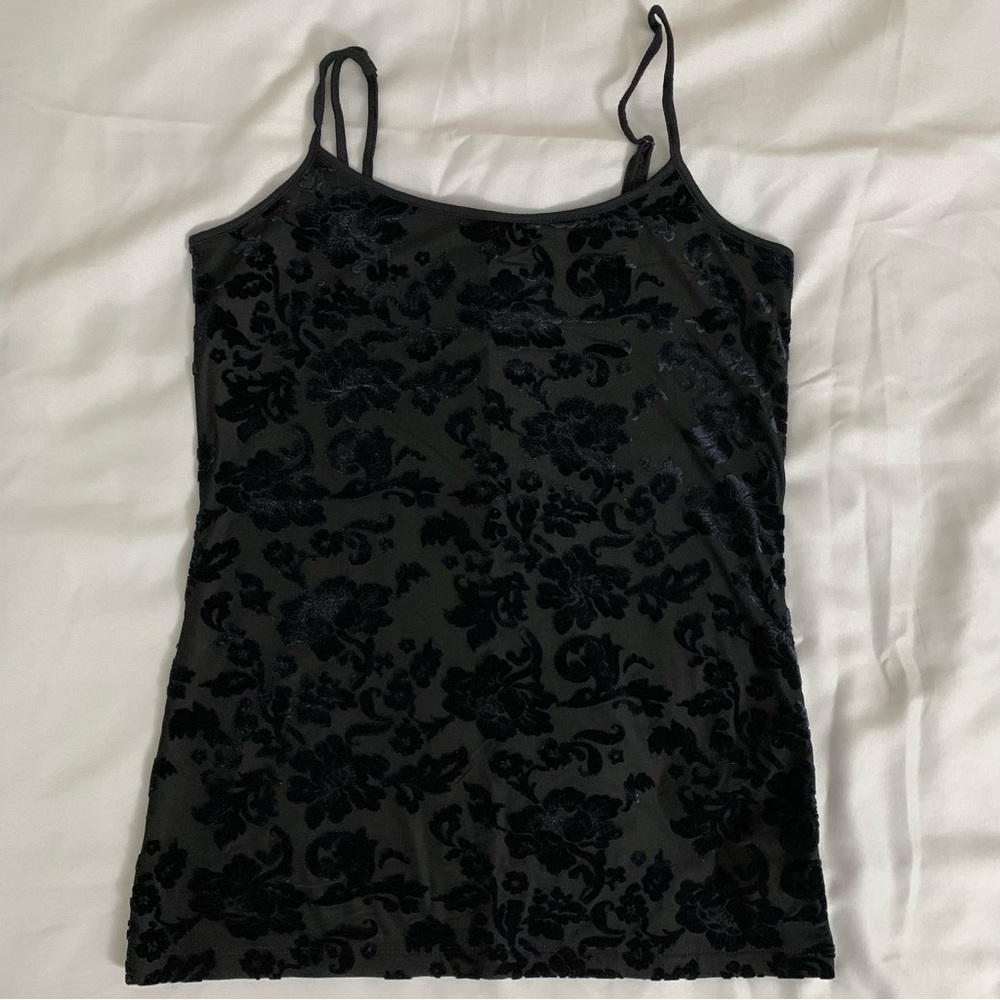 LOFT OUTLET. Black Floral Velvet Print Cami/ Tank Top-Small- Adjustable Straps